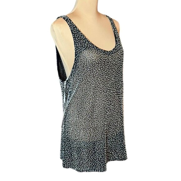 NWT Pearl Beaded Tank Top Sz. M Black Sheer Tunic Long Event Evening 90s - Picture 2 of 11